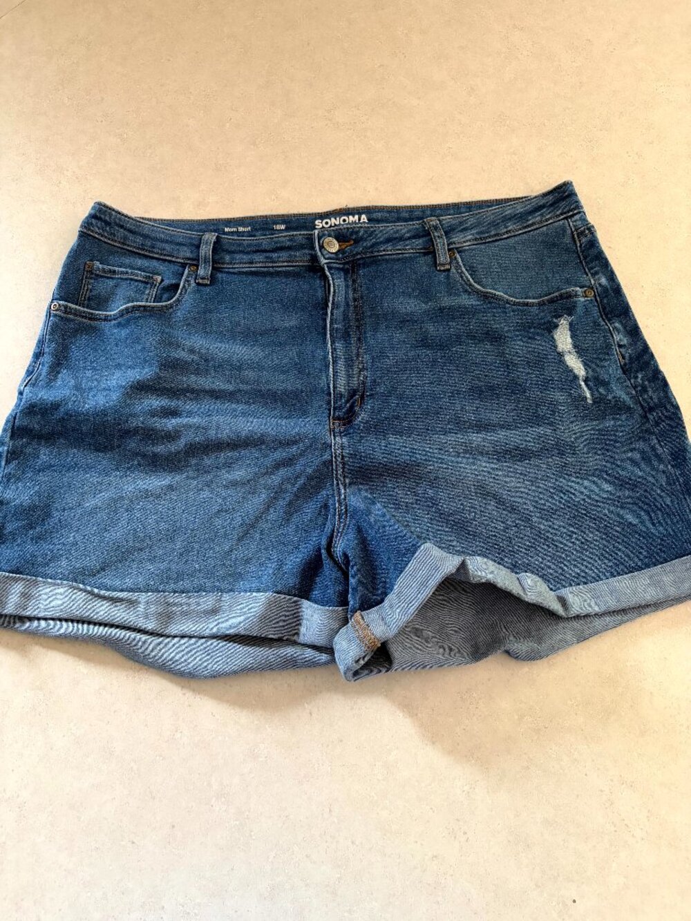 Women Shorts Size 18 Plus Sonoma Blue Jeans Distressed Raw Edge Folded Mom Short